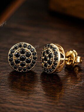 14K Gold Womens 2ct Black Diamond Round Stud Earrings Ladies 14 K Silver Studs